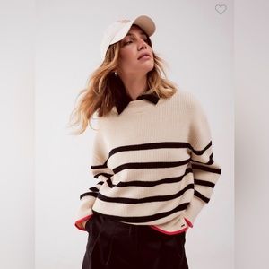 Black and Cream Sweater with Red detail